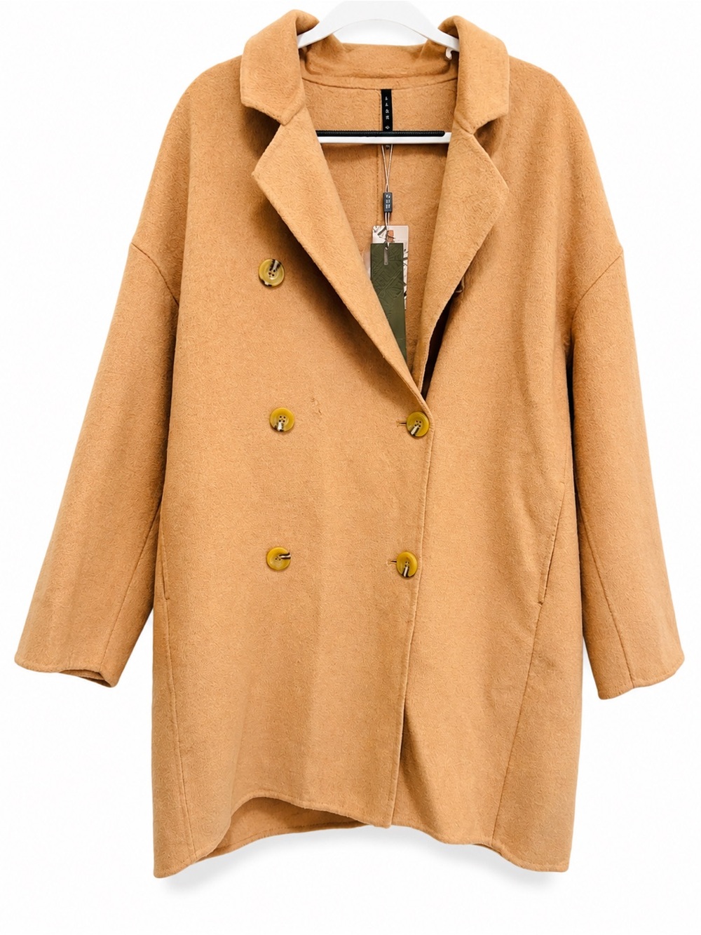 NWT 100% Wool Camel Double Breasted Coat Oversized Longline Jacket L Xuedanzhi